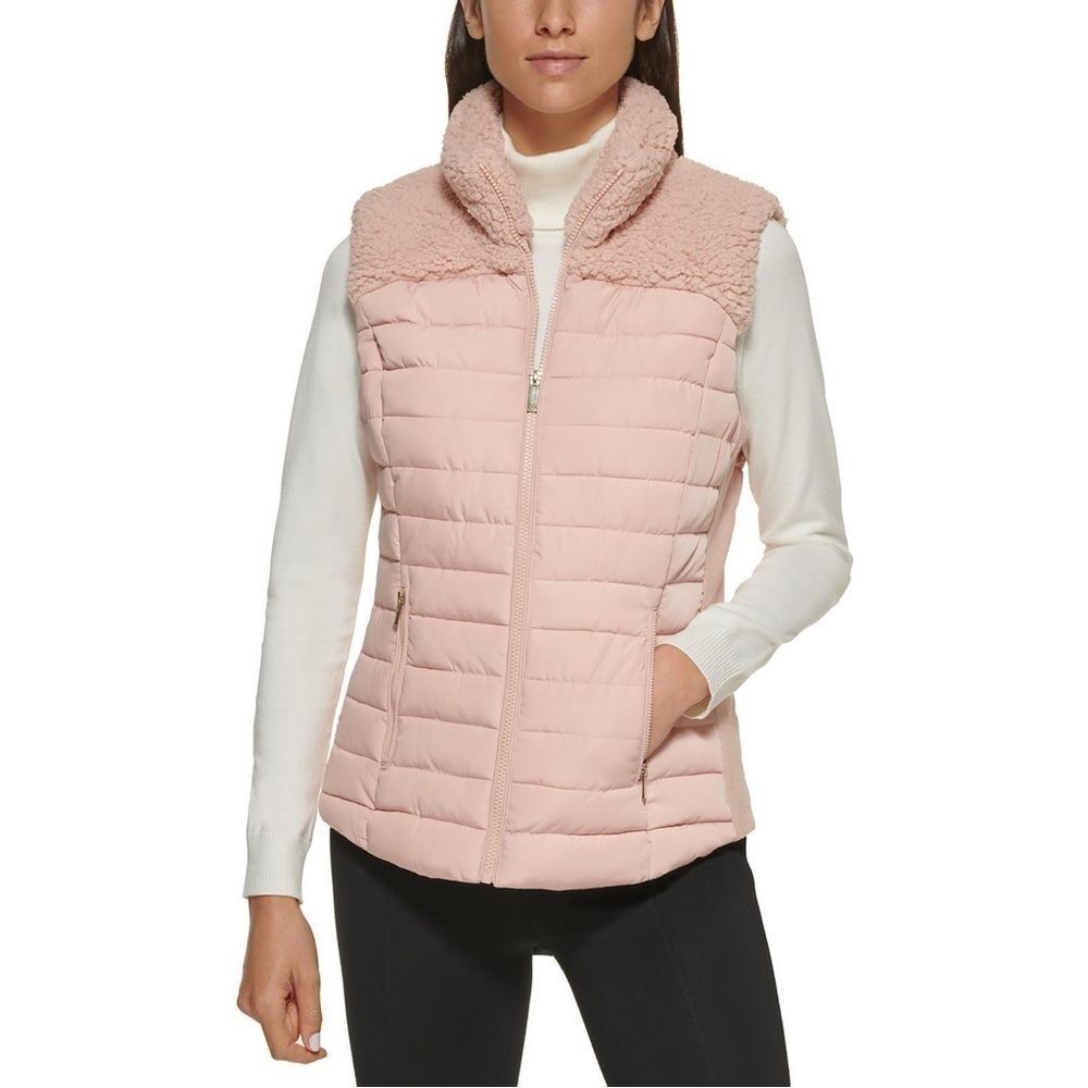 Calvin Klein Sherpa Trim Puffer Vest - Blush women’s jacket, sleeveless …